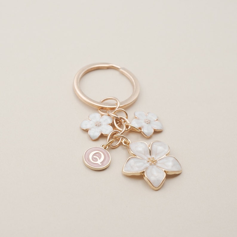 Flower Charms Keychain with Custom Name Initial